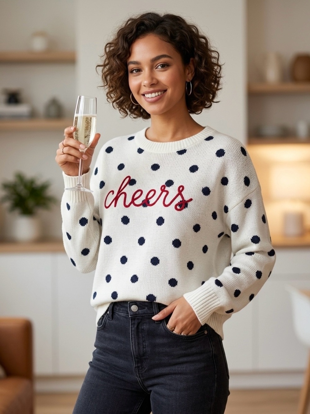 Adrienne Vittadini Cheers Polka Dot Knit Sweater PL